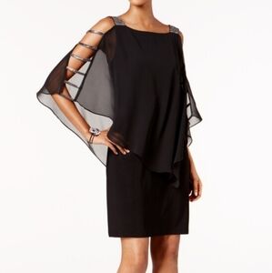 MSK Women Large Embellished Sheer Cape Knee Length Cocktail‎ Wedding Guest Dress